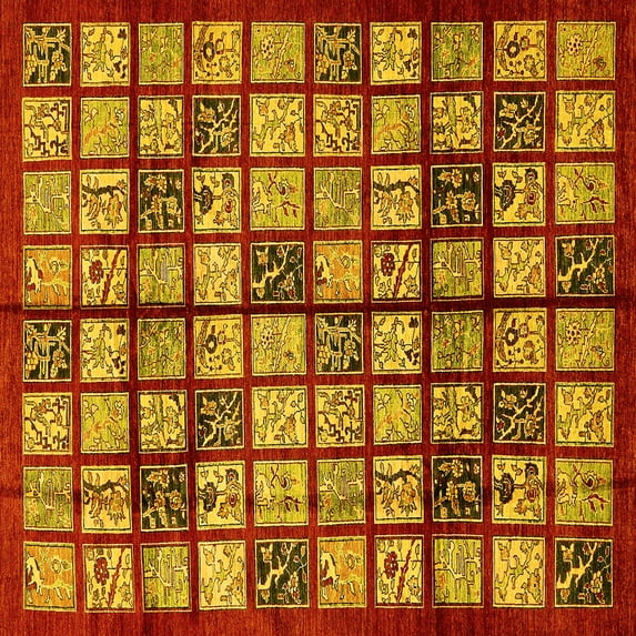 Ahgly Company Indoor Square Abstract Yellow Modern Area Rugs, 6' Square