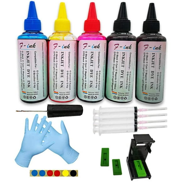 F-ink 5 Bottles Ink and Ink Refill Kits Compatible for Hp Inkjet Ink Cartridges 21XL 22XL 27XL 28XL 21 22 56 57 58 -Ink
