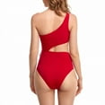 thumbnail image 5 of HAPIMO Women's Bikini Swimsuit Hawaiian Tropical Print Beachwear Oblique Shoulder Swimwear Sets Strappy Side Bow Bathing Suit Summer Seaside Clothes for Girls Savings Red M, 5 of 9