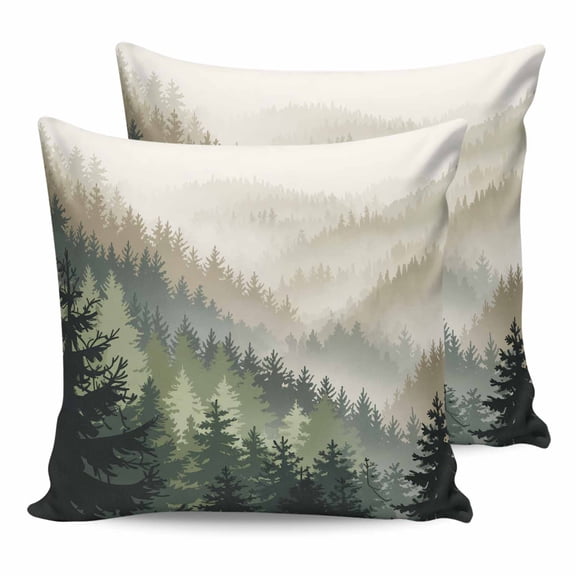 24x24 Pillow Covers Set of 2, Mountains Throw Pillow Covers Decorative Couch Cushion Case, Watercolor Forest Nature Pine Trees Landscape Microfiber Square Pillowcases for Bedroom Car Living Room