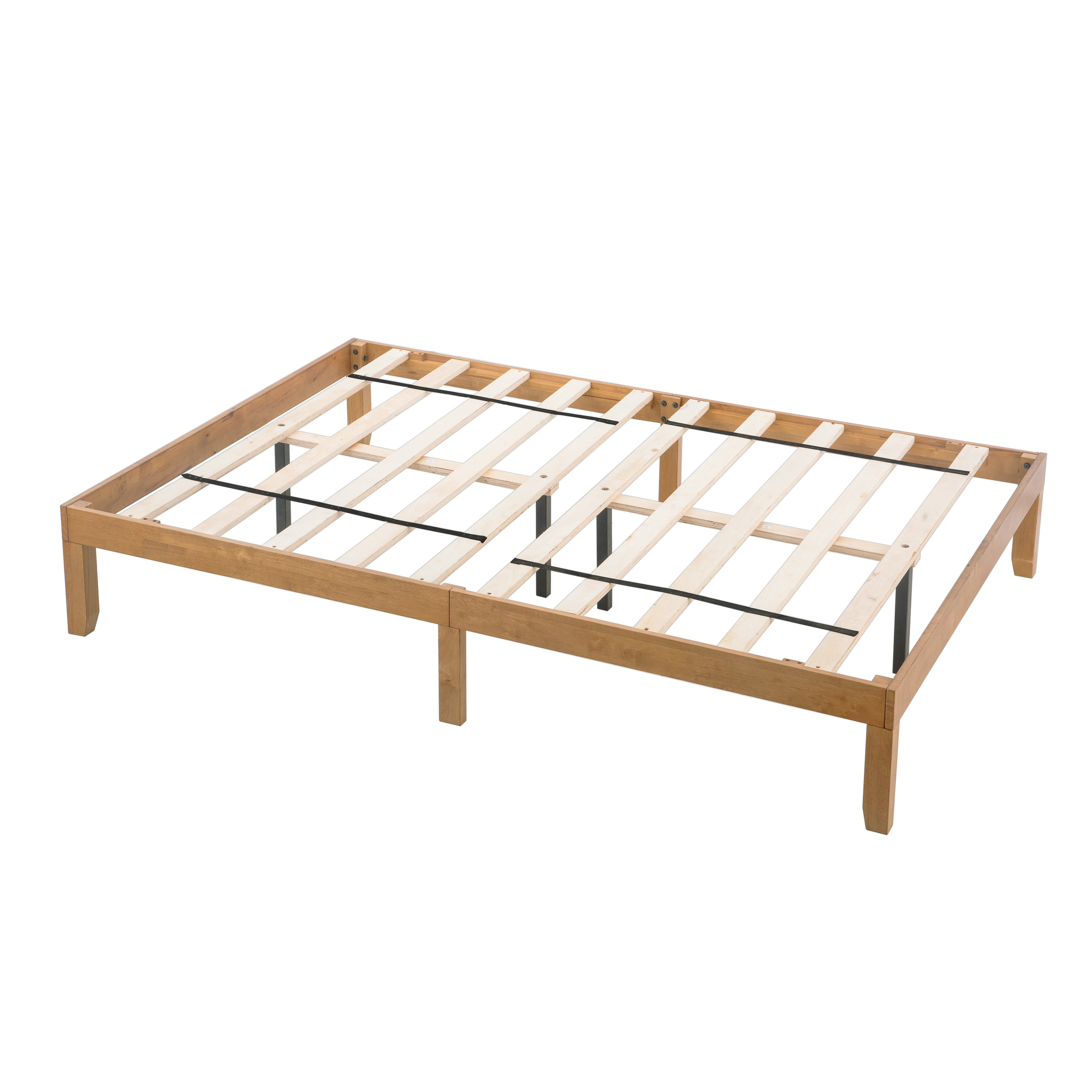 SIBEDS 12 inch Queen Size Bed Frame Solid Wood with Slats, No Box Spring Needed, Heavy Duty 700 lbs, Noise-Free, Easy Assembly, Natural