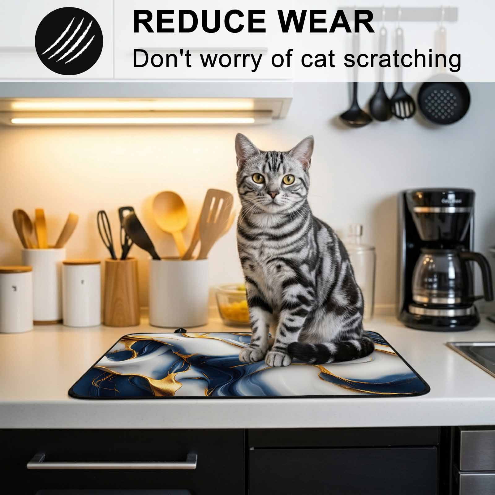 Navy Blue Marble Stove Top Cover for Electric Stove, Heat-proof & Non Slip Glass Top Stove Cover Protector, Gold Modern Art Kitchen Flat Cooktop Rubber Mat 24x21 Inches