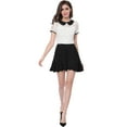 thumbnail image 4 of MODA NOVA Junior's Contrast Doll Collar Short Sleeve Tops Sheer Lace Top White M, 4 of 7