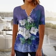 thumbnail image 2 of Kezqiaxn Summer Tops for Women Flora Short Sleeve Button Down Shhirts Pleated V-Neck Work Blouses Plus Size Fashion, 2 of 5