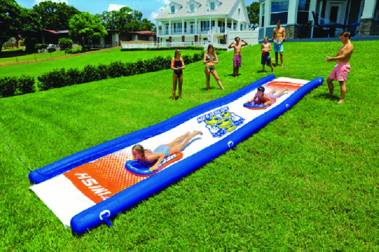 WOW Inflatable Outdoor Super Water Slide w/ Pump & 2 Sleds 25' x 6' Blue