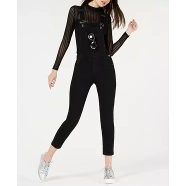 Dollhouse Juniors’ Skinny Denim Overalls, Black, 0