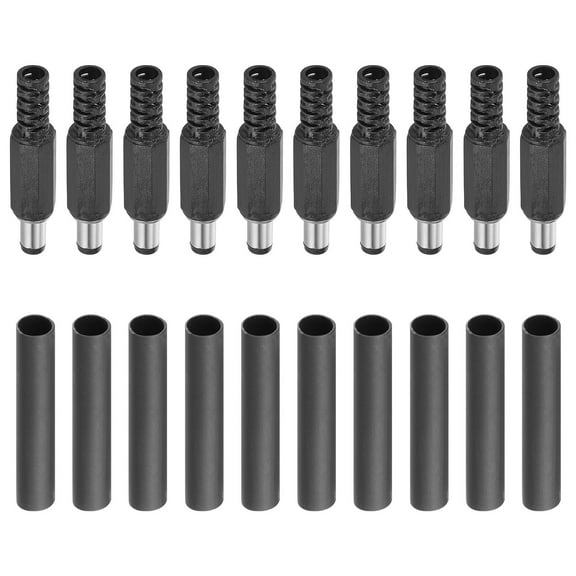 Uxcell 5.5x2.5mm DC Male Plug, 10 Pack DIY DC Barrel Connector with Heat Shrink Tube