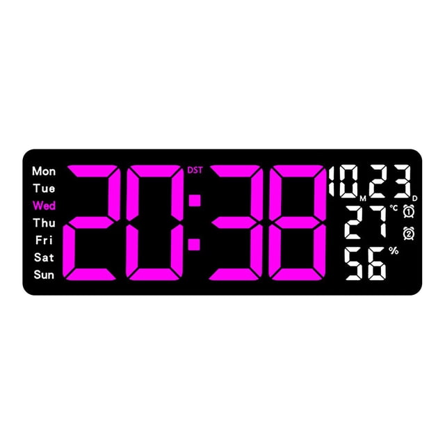 Ohufall 17.3 Inch Large LED Wall Clock Multifunction Temp Humidity Alarm Clock Clocks For Living Room Bedroom Office Decor