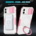 thumbnail image 5 of for iPhone 11 Case with Camera Sliding Cover, [Compatible with MagSafe] with Magnetic Ring Kickstand, Military Grade Heavy Duty Protection Phone Case for iPhone 11, Pink + White, 5 of 10