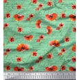 thumbnail image 1 of Soimoi Green Satin Silk Fabric Text & Poppy Floral Print Fabric by the Yard 42 Inch Wide, 1 of 3