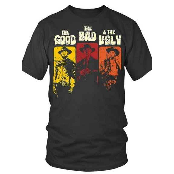 Men's "The Good The Bad & The Ugly" Graphic Tee - Casual Black Cotton T-Shirt with Cowboy-Inspired Print, Short Sleeves, Machine Washable, Everyday Clothing|Stylized Text Shirt|Comfortable Fit