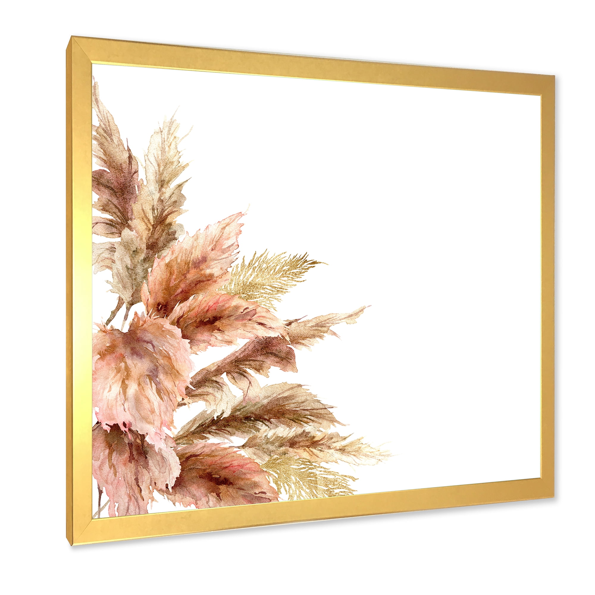 Designart 'Exotic Dry Pampas Grass On White Background' Traditional Framed Art Print