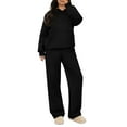 thumbnail image 4 of Hogleaql Women's Tracksuit 2 Piece Hoodie and Sweatpants Solid Color Sweat Hoodie Joggers Running Pant Set Fleece Fall Suit with Pockets Black 3XL, 4 of 5