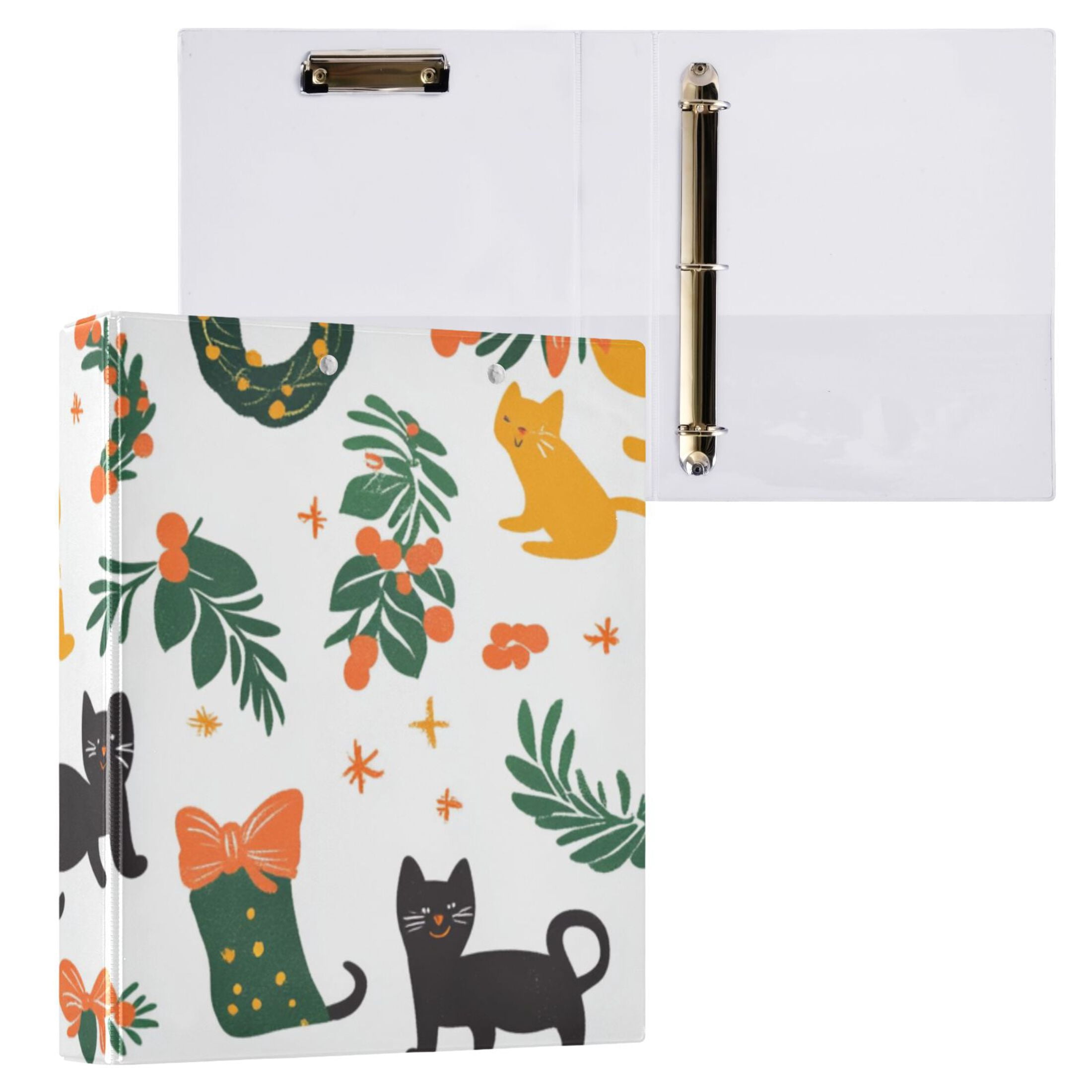 Christmas Cute Cats 3 Ring Binders 1.5 inch Hardcover File Folders with Interior Pockets A4 Size Organizer for School Office Hospital