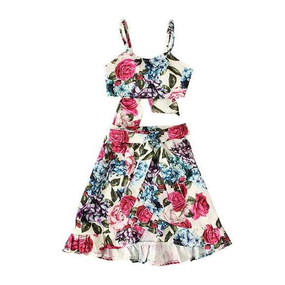 Odeerbi Toddler Baby Girls 2025 Fashion Small Flower Print Suspenders Top Frenulum Short Skirt Suit