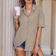 thumbnail image 4 of mfyjkho Tops Casuales Para Mujer, Camisa De Lino De Color Liso Para Mujer, Camisa Abotonada De Manga Corta Con Cuello Holgado, Informal Tops Para Salir Para Mujer L, 4 of 8