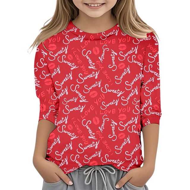 TZEWGL Tees For Toddler Fashion Functional Printed Crew Neck 3/4 Quarter Sleeve Blouse For Infnants size 13-14T