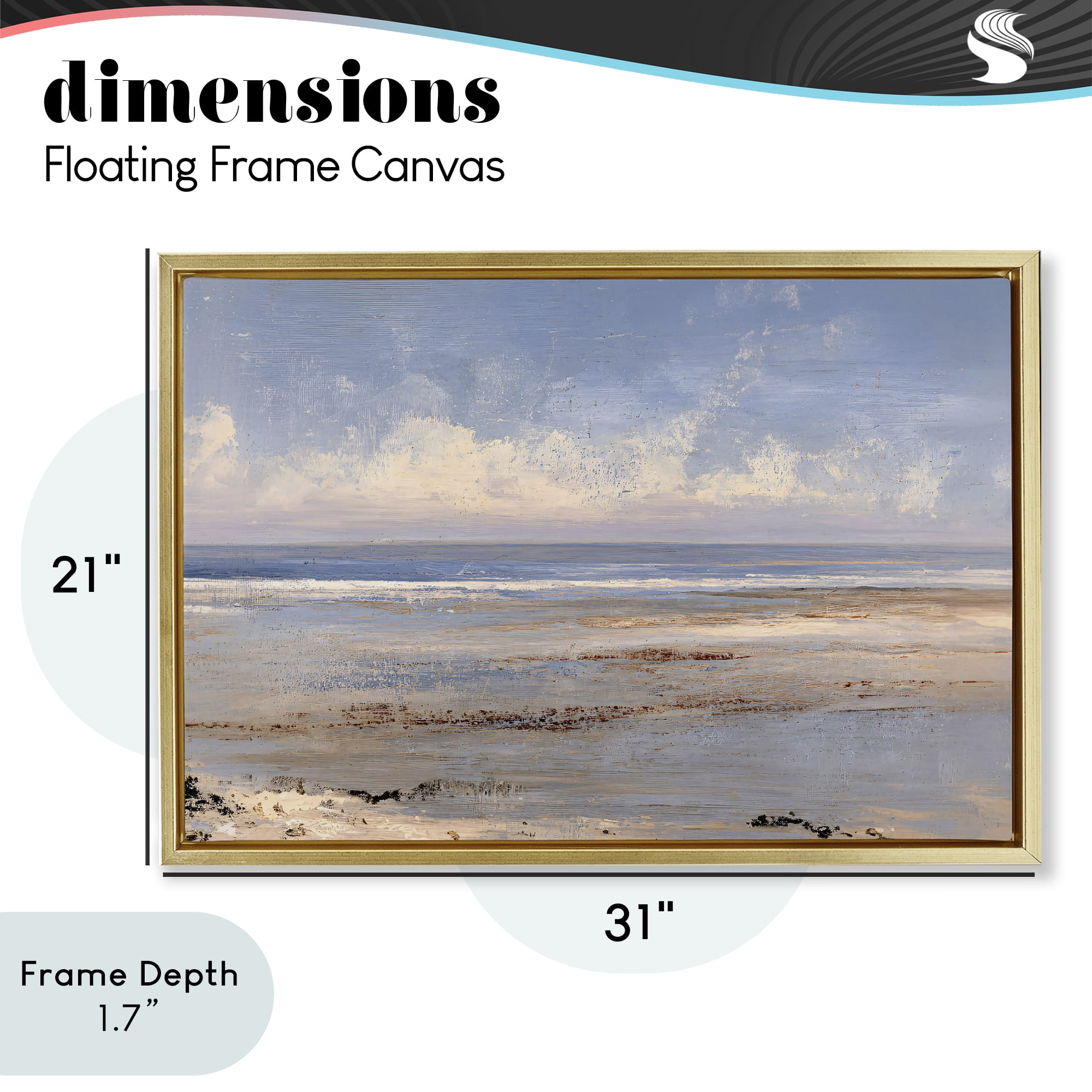 Stupell Industries Rustic Ocean Horizon Impression Gold Framed Floater Canvas Wall Art, design by Jacky Ngan