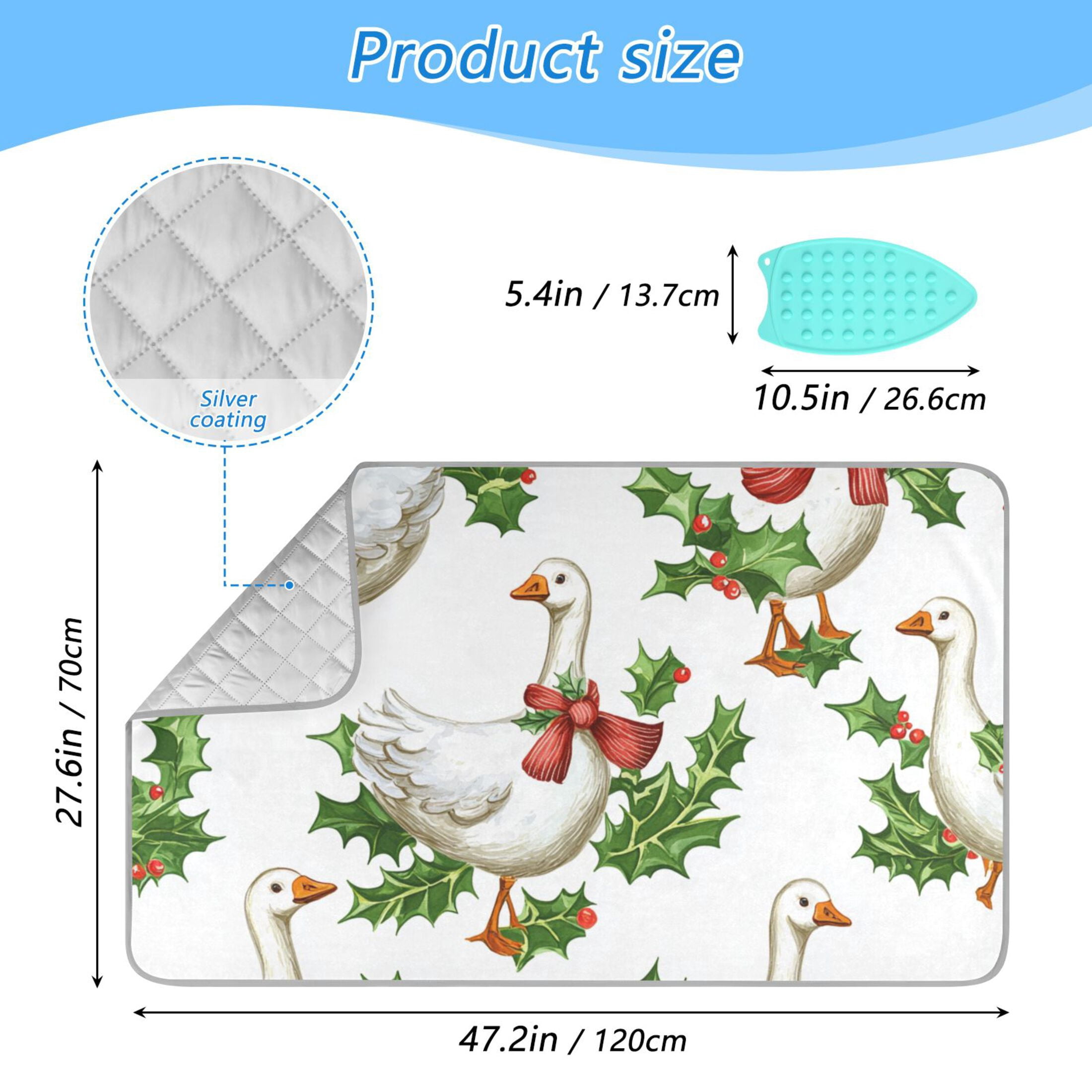 Geese in Christmas Leaves Ironing Mat Blanket Portable Travel Ironing Pad Heat Resistant Pad 47.2" x 27.6”