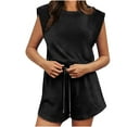 thumbnail image 1 of Timegard Combinaisons Courtes pour Femmes à Col Ras du Cou, Manches Courtes Style Cap, Taille Ajustable avec Cordon de Serrage, Combinaison Décontractée avec Poches, 1 of 7