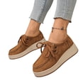 thumbnail image 5 of Willtoo Women Vintage Lace-Up Platform Loafers Suede Round Toe Wedge Casual Shoes Contrast Stitching Lightweight Non Slip Walking Shoes, 5 of 6