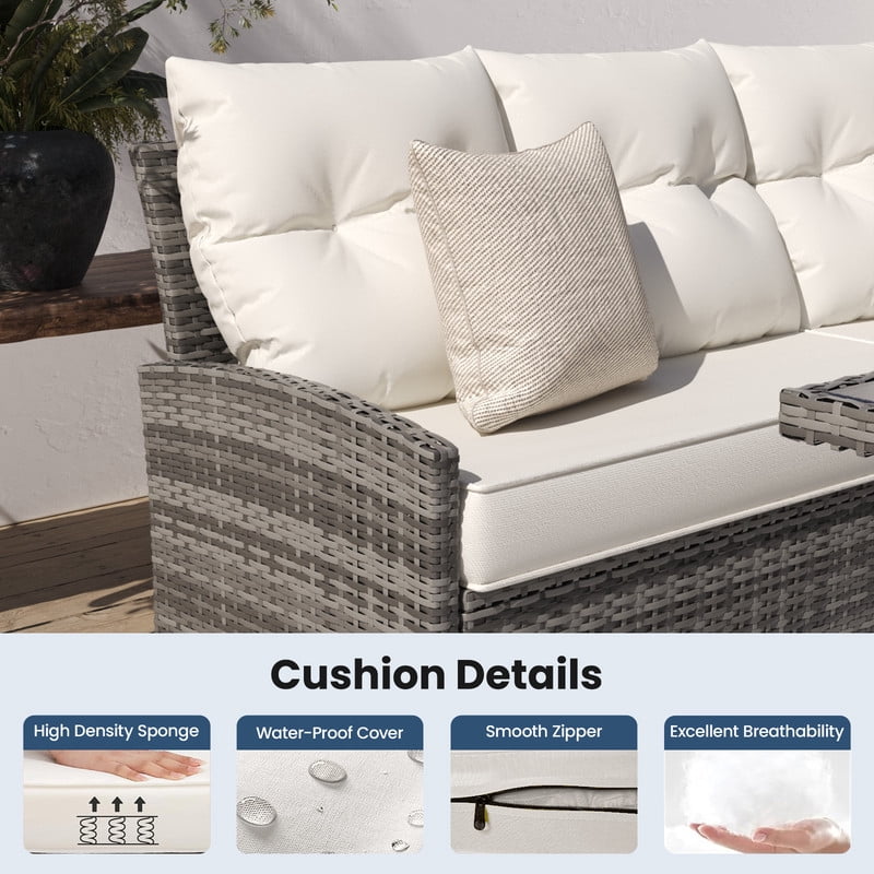 ELPOSUN 7-Piece Outdoor Patio Furniture Set - Sectional Sofa, Dining Table & Chairs Included, All-Weather Conversation Set with Ottoman, Gray Rattan,Beige