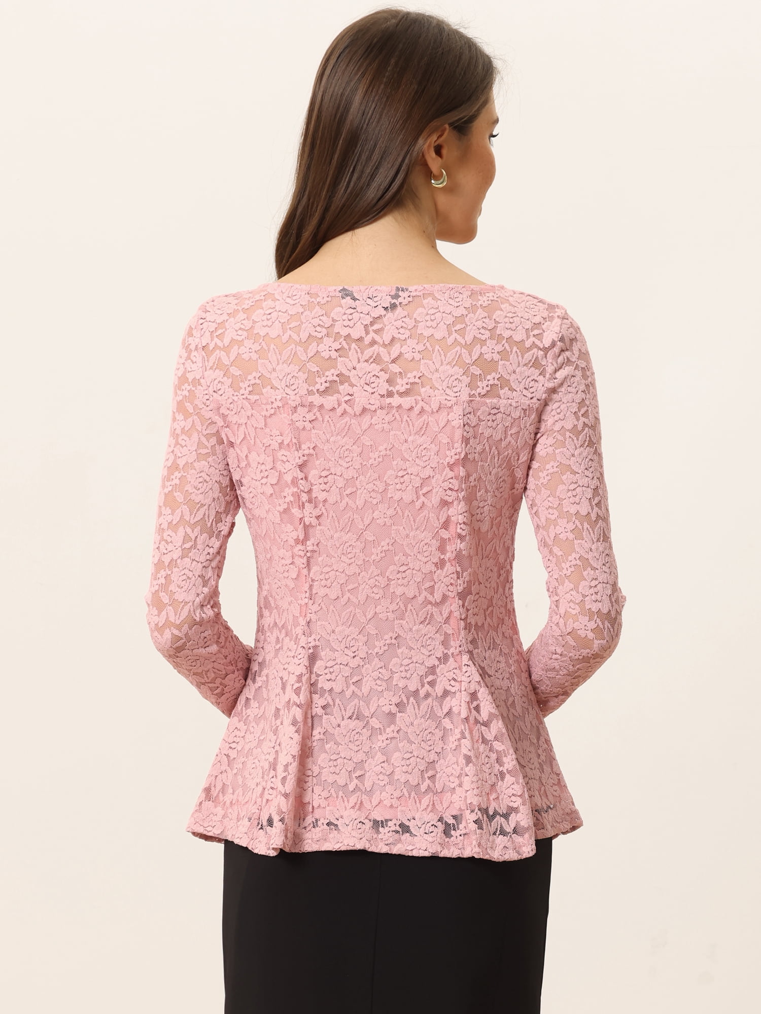 DARING DIVA Lace Peplum Tops Elegant Floral Lace Blouse S Pink