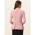 thumbnail image 4 of Blusa de encaje floral elegante de manga larga con cuello redondo para mujer Rosa XL, 4 of 6
