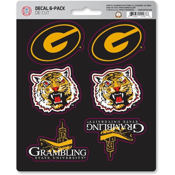 Grambling State University Tigers 6-Piece Decal Sticker Set, 5x6 Inch Sheet, Gift for football fans for any hard surfaces around home, automotive, personal items