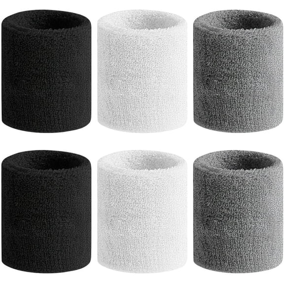 OWNTIDE 6-Pack Sweatbands for Men & Women - Moisture Wicking Cotton Terry Cloth Wristbands for Sports, Gym, Running, Tennis, Basketball
