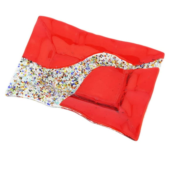 GlassOfVenice Murano Glass Klimt Rectangular Decorative Plate - Red