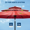 thumbnail image 4 of Garvee 10ft 3-Tier Vented Patio Umbrella, 8 Sturdy Ribs, Crank Lift, Push Button Tilt, Red, 4 of 8