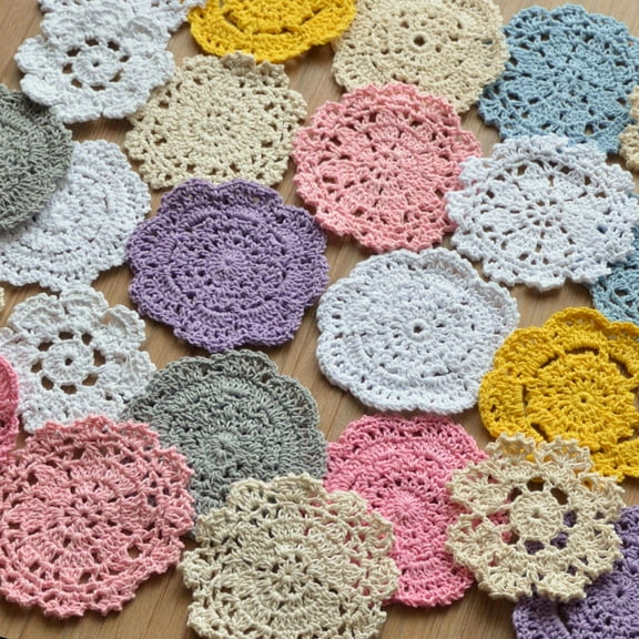 Assorted 24 Hand Crochet Small Petal Doilies Lot for Crafts