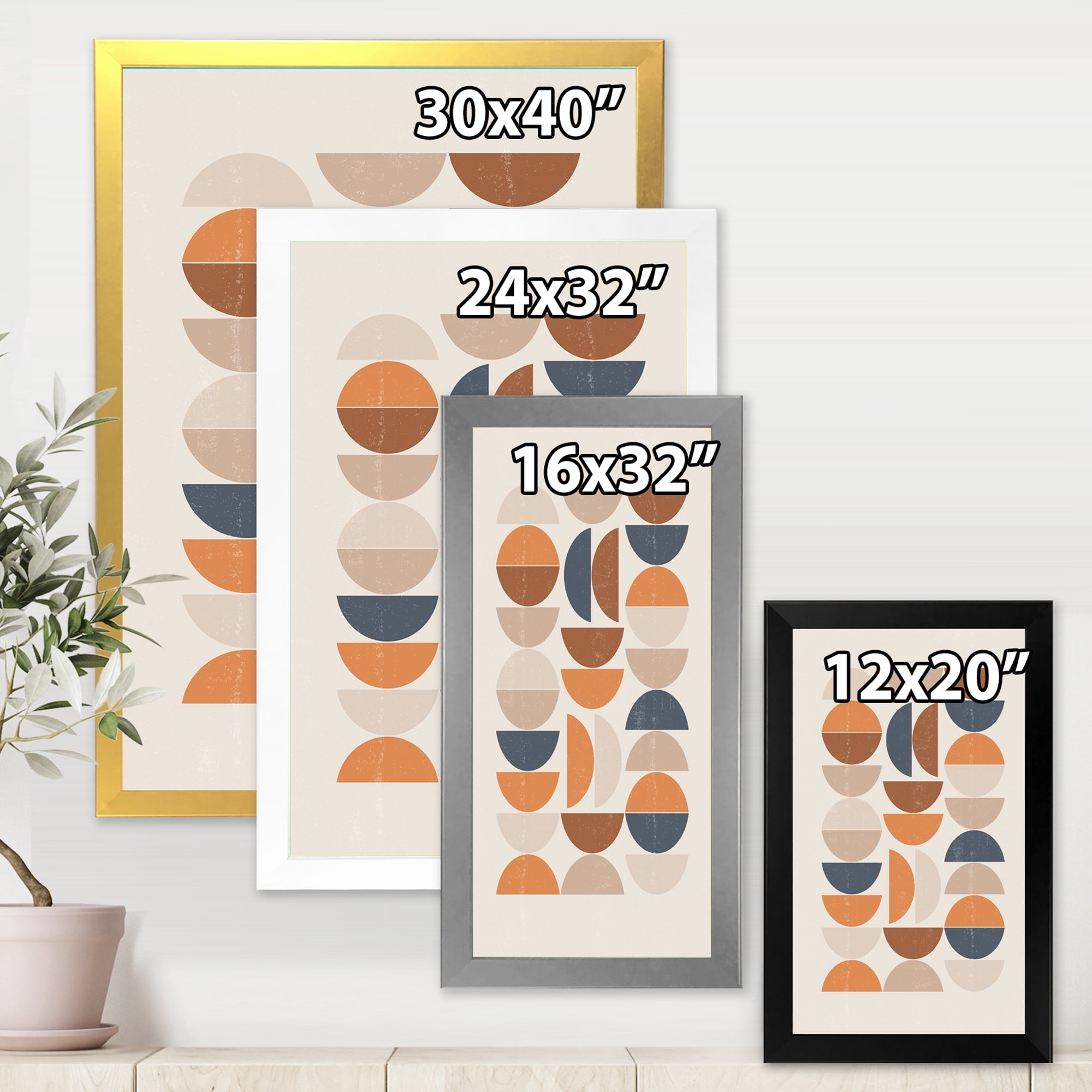 Designart 'Abstract Moon and Sun In Orange and Blue' Modern Framed Art Print