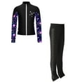 thumbnail image 5 of Miutii Kids Girls 2 Pieces Figure Skating Outfits Long Sleeve Zipper Jacket with Sparkly Pants Set Black 16, 5 of 9