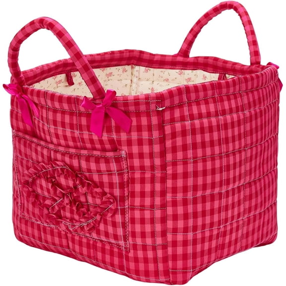 Boho Fabric Storage Basket, Quilted Floral Print Fabric Storage Basket with Reinforced Handles, Collapsible Quilted Laundry Basket Organizer Bin for Bedroom Closet Home Decor Car Storage Picnic,Small