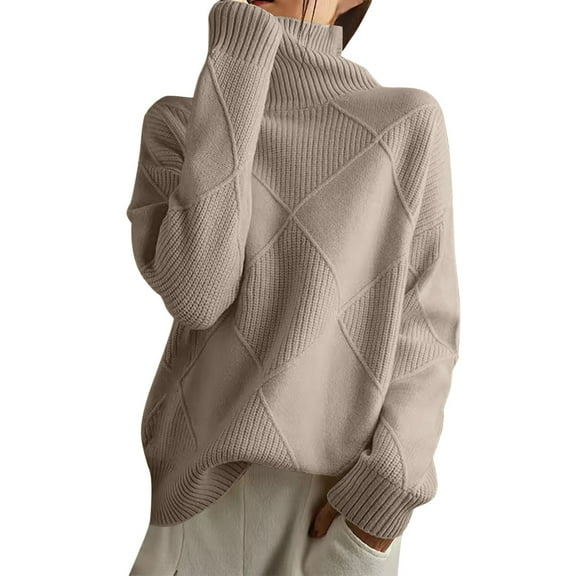 RMGVDSD Women's Oversized Turtleneck Sweaters Soft Cable Knit Long Sleeve Pullover Sweater Tops Solid Color Knit Fashion Pullover Tops /Khaki
