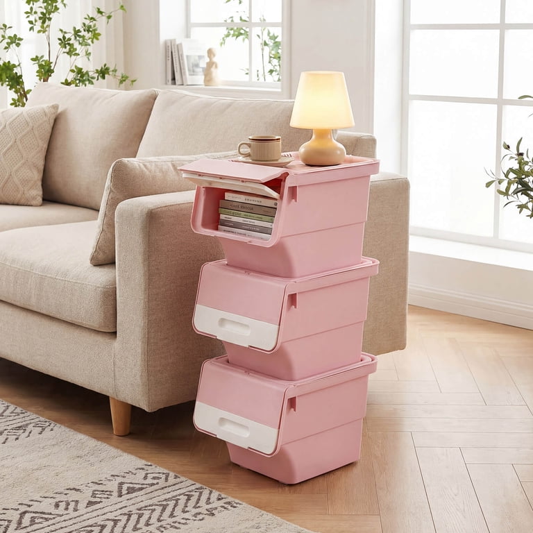 キャサリンハムネット☆CHOOSE LIFE ユニセックス ピンク ビッグサイズ Costway 3 PCS Storage Bins on Wheels with Stay-Open Lid for