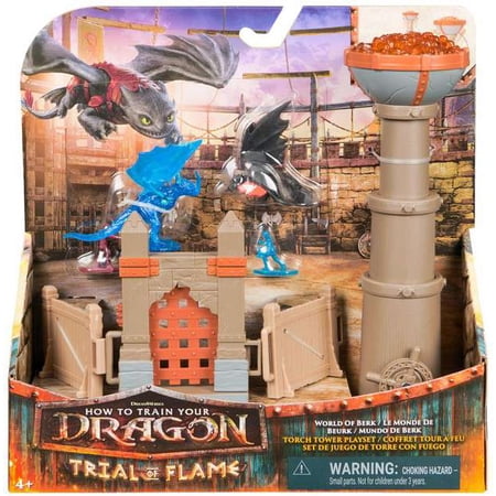 How to Train Your Dragon Trial of Flame Torch Tower Training Arena Playset, 4 Figures, Ages 4+