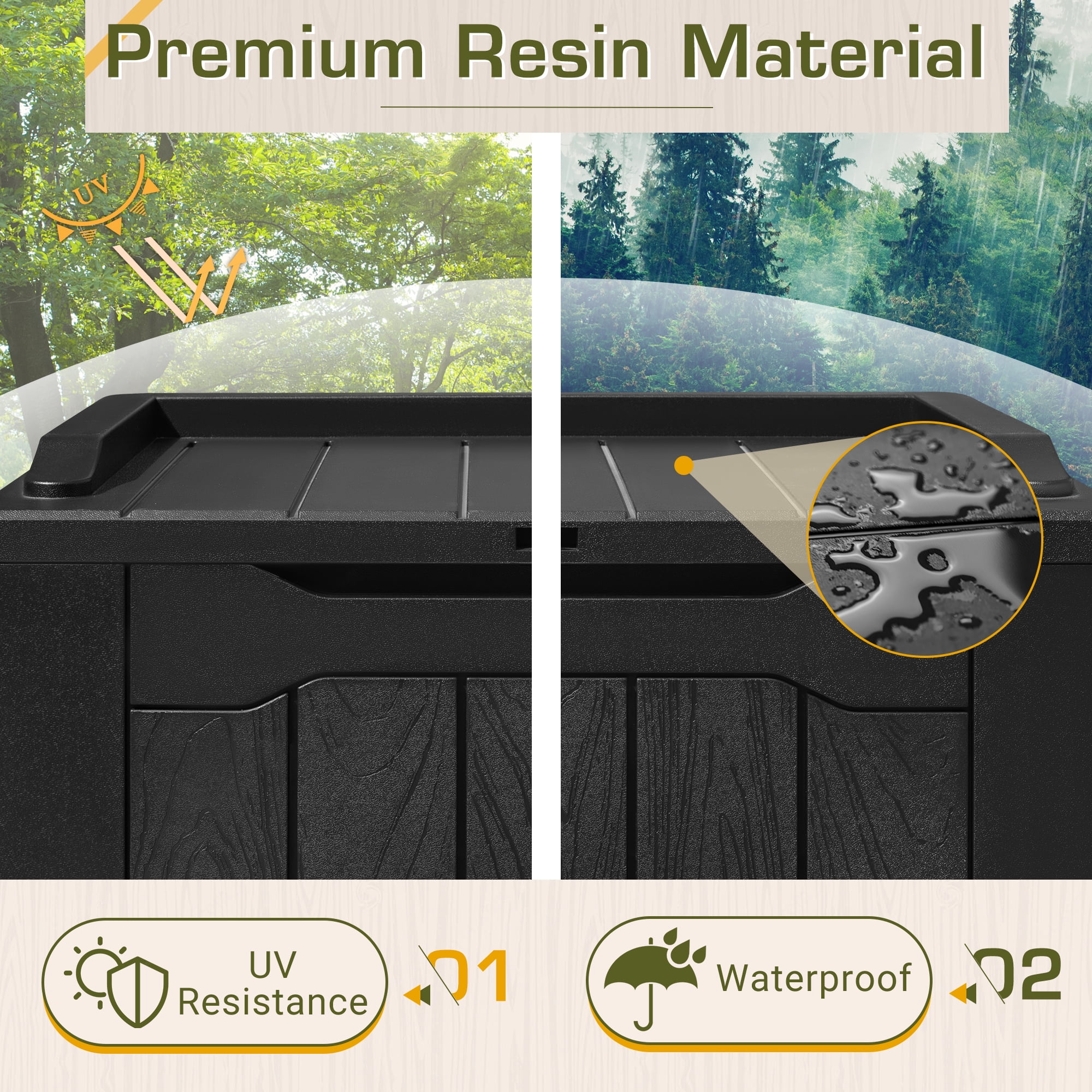 Vineego 28 Gallon Resin Deck Box Waterproof, UV Resistant Outdoor Storage Box