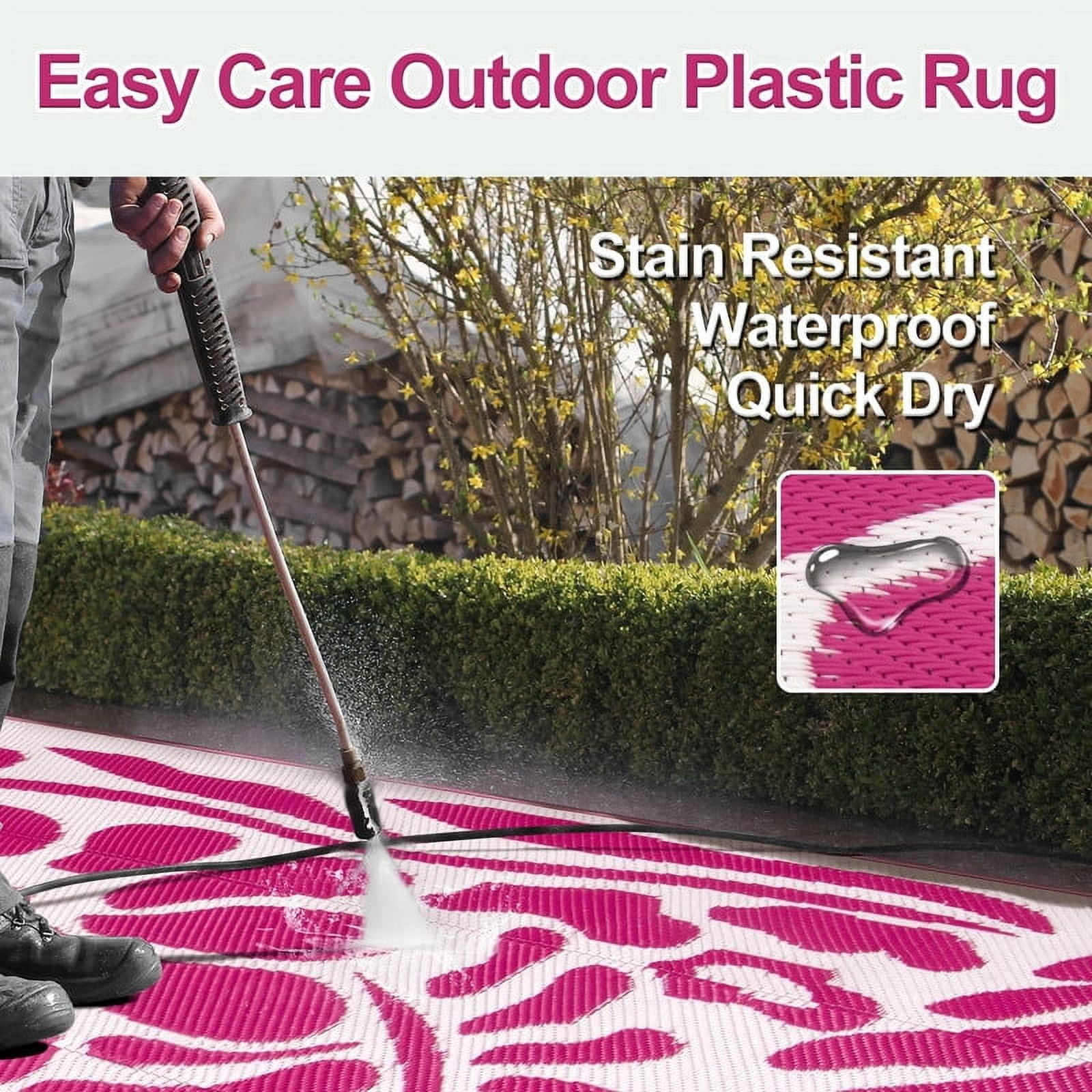 Wonnitar 6x9 Outdoor Rug Waterproof, Plastic Straw RV Rugs for Outside, Large Portable RV Outdoor Carpet，Pink Floral Rug for Picnic Garden Patio