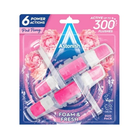 Astonish Foam & Fresh Toilet Blocks Deep Cleaning & 6 Power Actions Duo Pack with Pink Peony, 2 x 40g, 2 Count