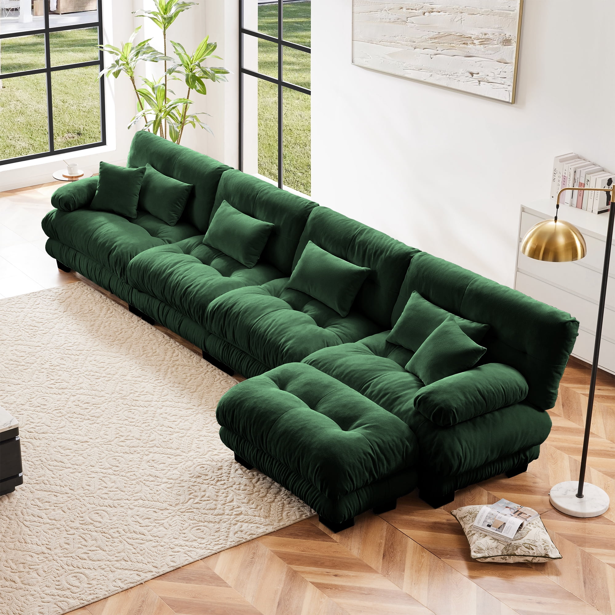 Alvantor 173" Modular Sectional Sofa with Convertible Ottomans, Chenille L-Shaped Cloud Sofa 4 Seat Oversized Couch for Living Room Green