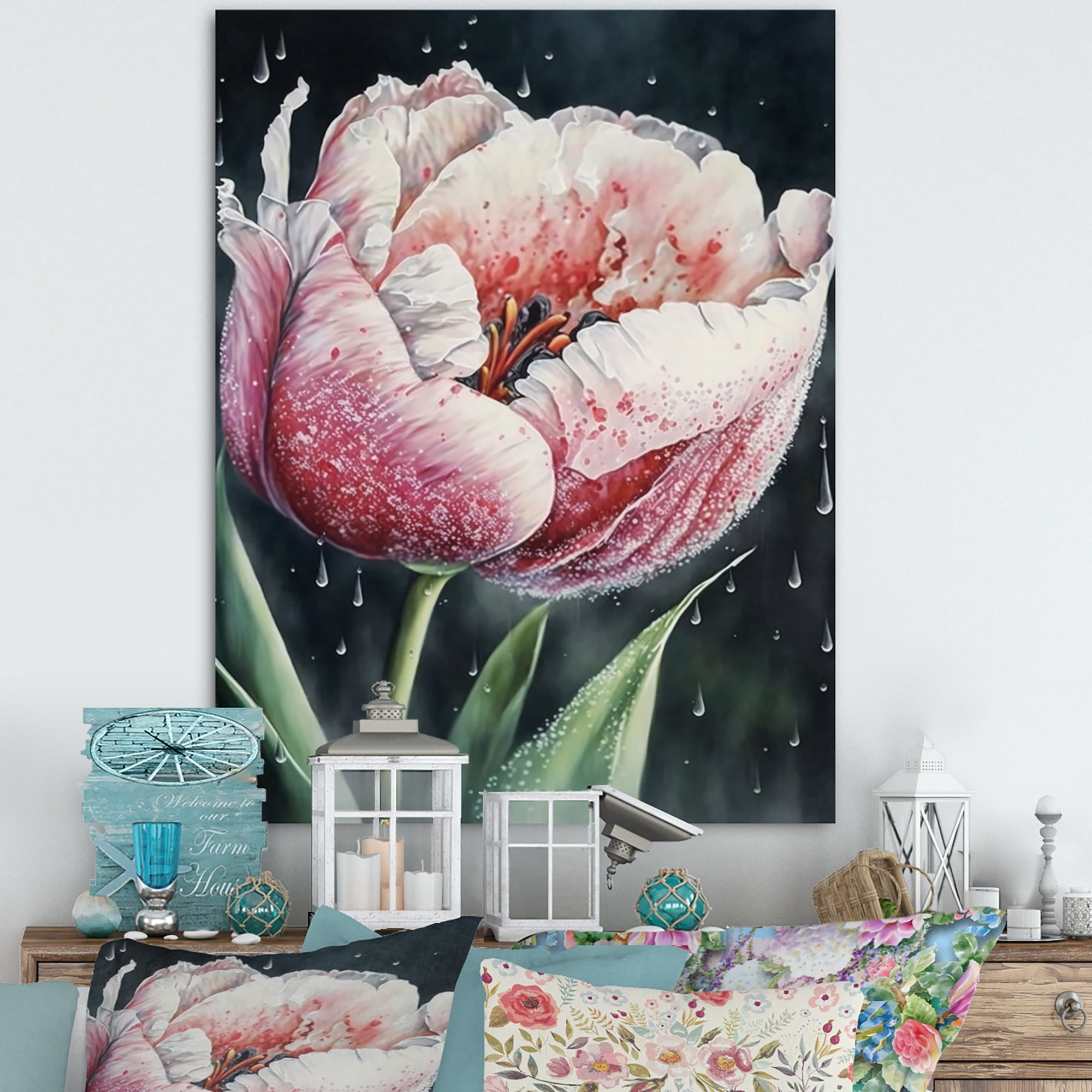 Designart Blooming Tulip Flowers Watercolor I Canvas Wall Art