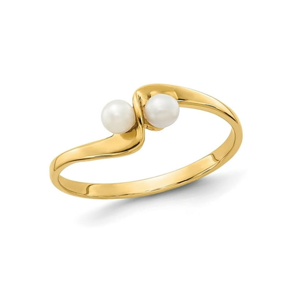 Gem & Harmony 14K Yellow Gold Freshwater Cultured Button 2-Pearl Ring (SIZE 6) for Women
