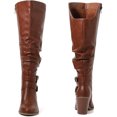 thumbnail image 5 of Love Steetly Women's Extra Wide Calf Knee High Boots, Slouchy Ruched Faux Leather, Double Buckle Accents, Chunky Block Heel Side Zipper Boots., 5 of 6