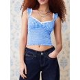 thumbnail image 5 of Women Gingham Lace Trim Square Neck Crop Tank Tops Plaid Y2K Sleeveless Slim Fitted Camis Shirts Blue L, 5 of 8