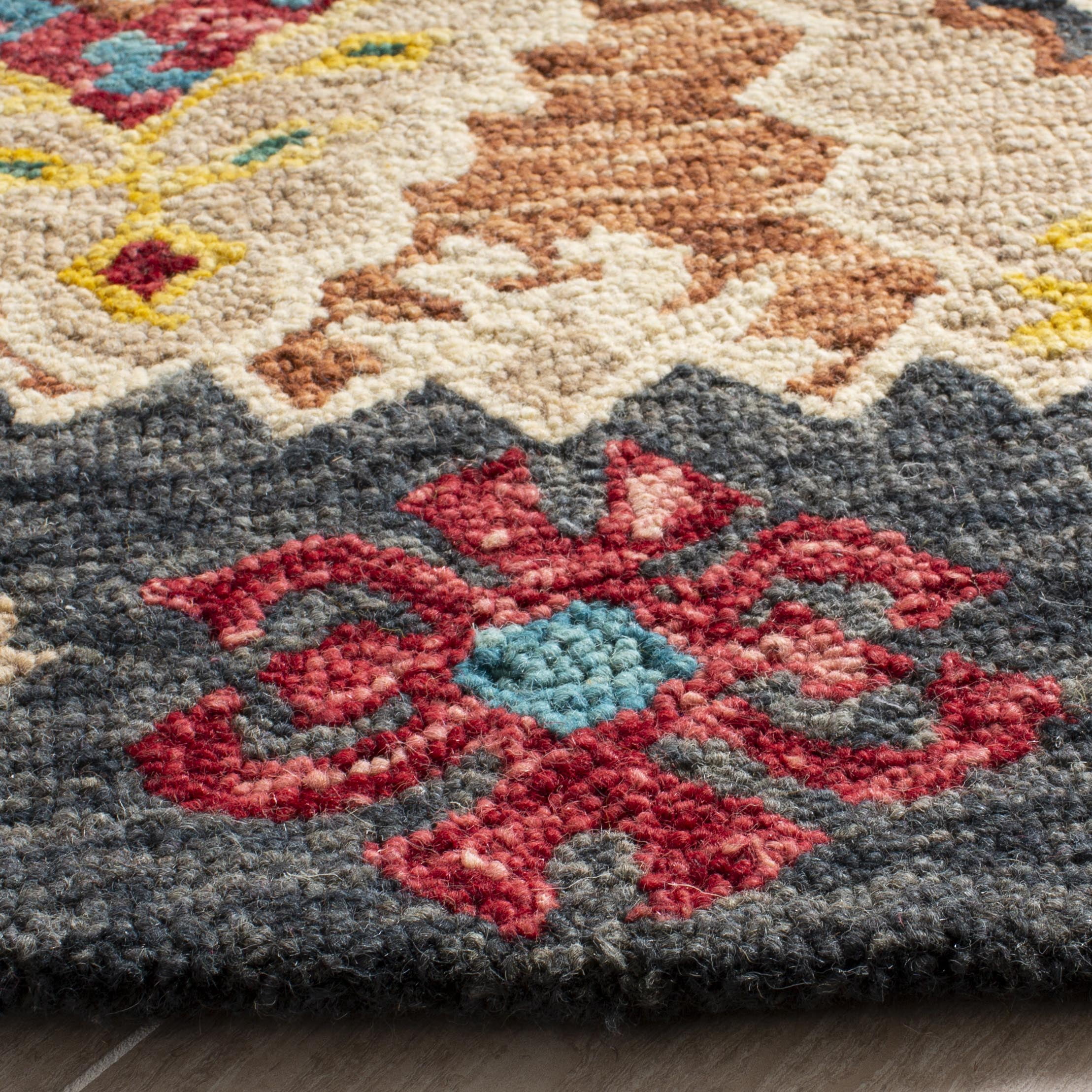 SAFAVIEH Aspen Jovka Geometric Wool Area Rug, Beige/Charcoal, 7' x 7' Round