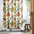 thumbnail image 2 of 70s Retro Boho Floral Psychedelic Shower Curtain in Yellow Orange, Funky Mushrooms Flowers and Eyes Trippy Hippie Vintage Fabric Shower Curtain Set Cottage-core Abstract Aesthetic Bathroom Decor, 2 of 6