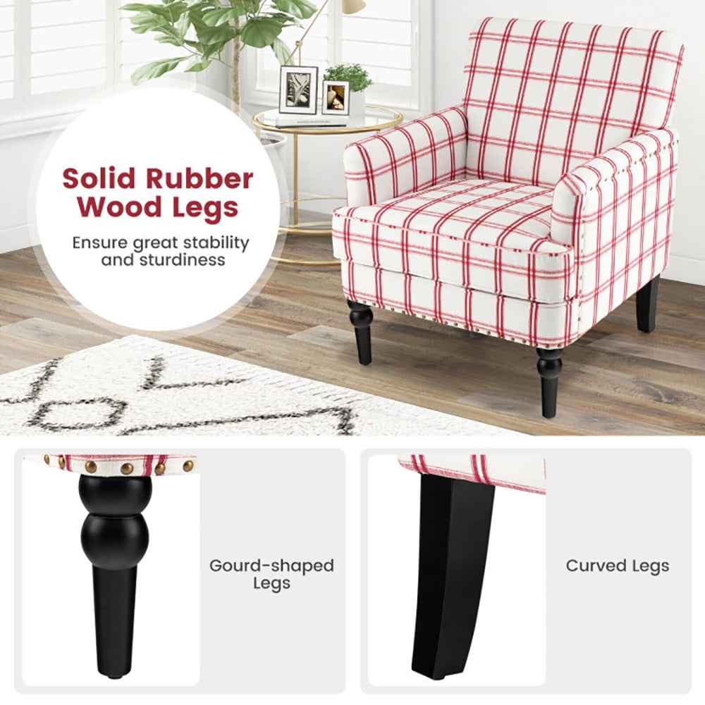 Finihen Upholstered Accent Armchair, Modern Upholstered Padded Accent Chair with Rubber Wood Legs, for Living Room, Bedroom, Red